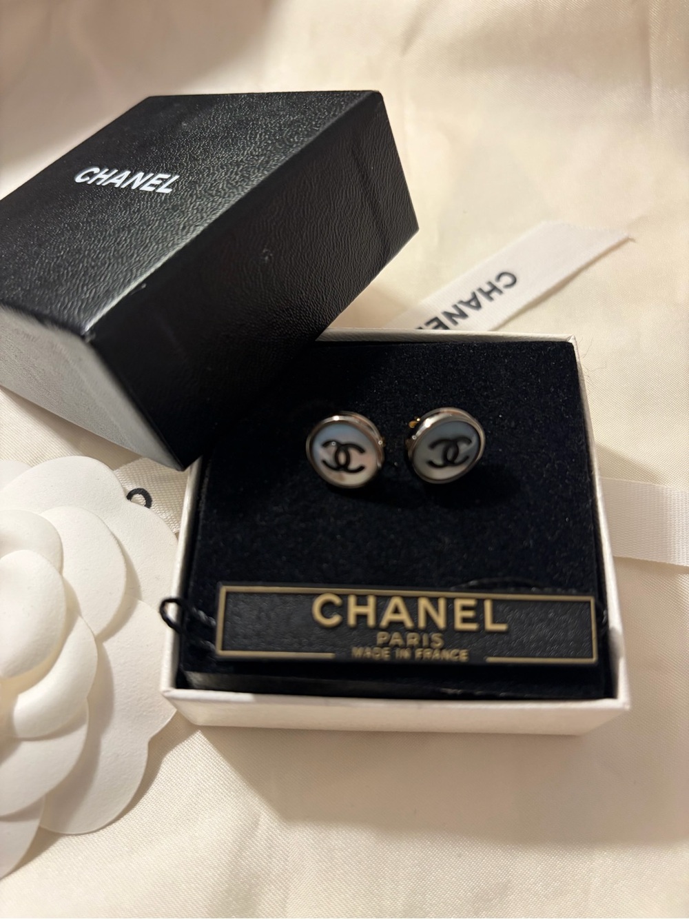 CHANEL COCO Mark Shell Stud Earrings 98P